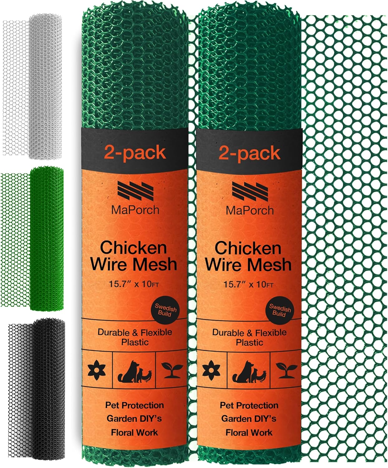 MaPorch Plastic Wire Mesh Fence - Green, 15.71" x 10 ft, 2 Pack - Plastic Chicken Wire Fencing for