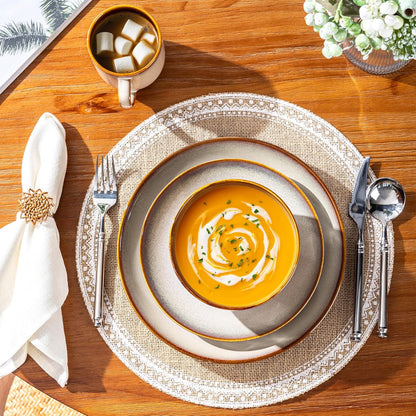 LERATIO Ceramic Dinnerware Sets for 4,16-Piece Reactive Glaze Plates and Bowls Set with Mugs,Highly