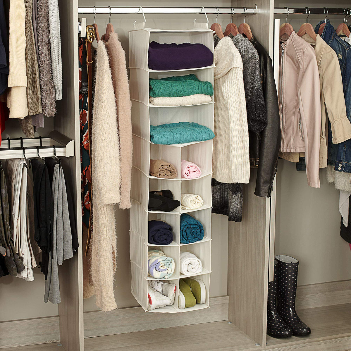 Household Essentials 3 Shelf 10 Pocket Canvas Hanging Shoe Organizer Collapsible Closet Storage