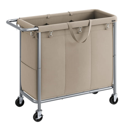 SONGMICS Laundry Basket with Wheels, 3-Section, 52.7 Gallons (199.5 L)