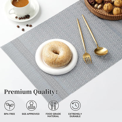 Leetaltree Lunar Grey Placemats Set of 12 - Heat Resistant Non-Slip Place mats for Dining Table