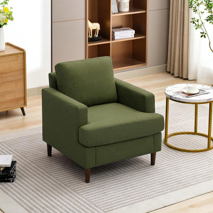 Mid-Century Accent Chair,Modern Linen Fabric Armchair for Living Room,Comfy Upholstered Reading