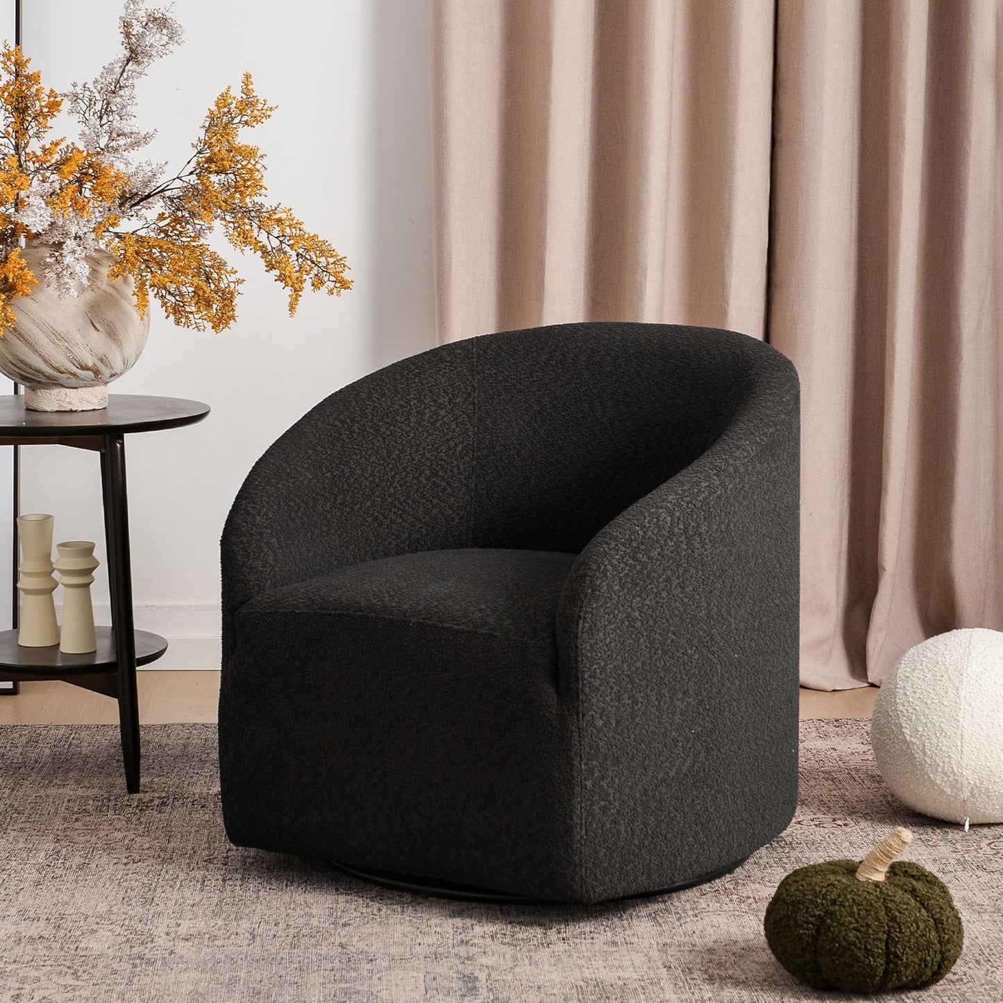KINWELL 32" Wide Modern Boucle Swivel Barrel Chair, No Assembly Round Upholstered Swivel Accent
