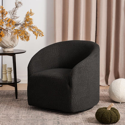 KINWELL 32" Wide Modern Boucle Swivel Barrel Chair, No Assembly Round Upholstered Swivel Accent
