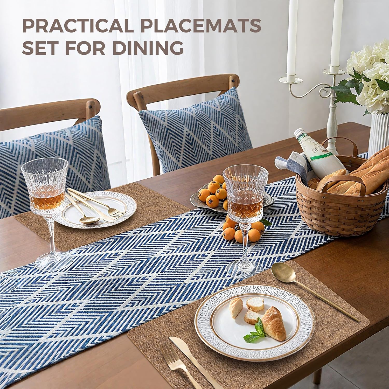 Vinyl Placemats Set of 4, Faux Leather Waterproof and Heat Resistant Place Mats, Washable Anti-Slip