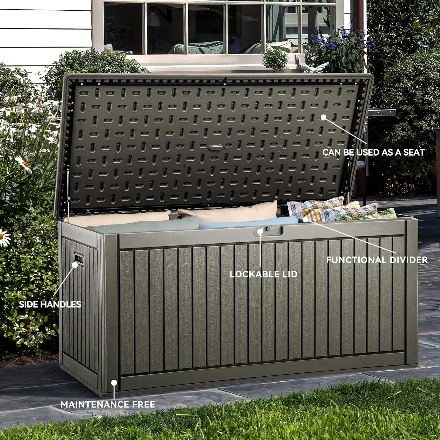 YITAHOME 260 Gallon Extra Large Deck Box, Double-Wall Resin Outdoor Storage Box with Flexible