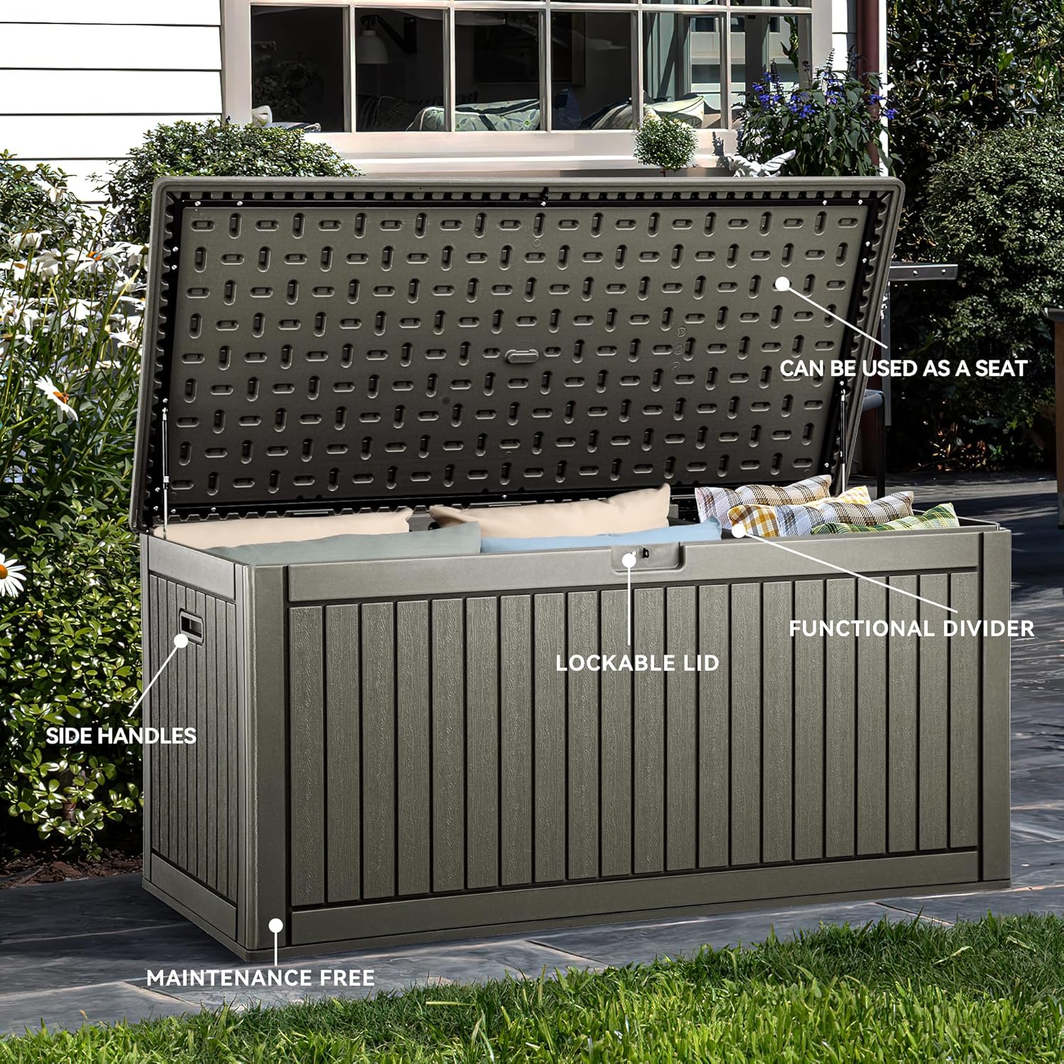 YITAHOME 260 Gallon Extra Large Deck Box, Double-Wall Resin Outdoor Storage Box with Flexible