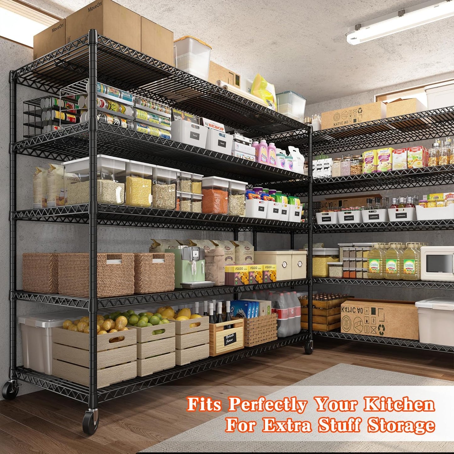 REIBII Storage Shelves 3200 LBS Capacity Wire Shelving with Wheels Heavy Duty Metal Shelf for