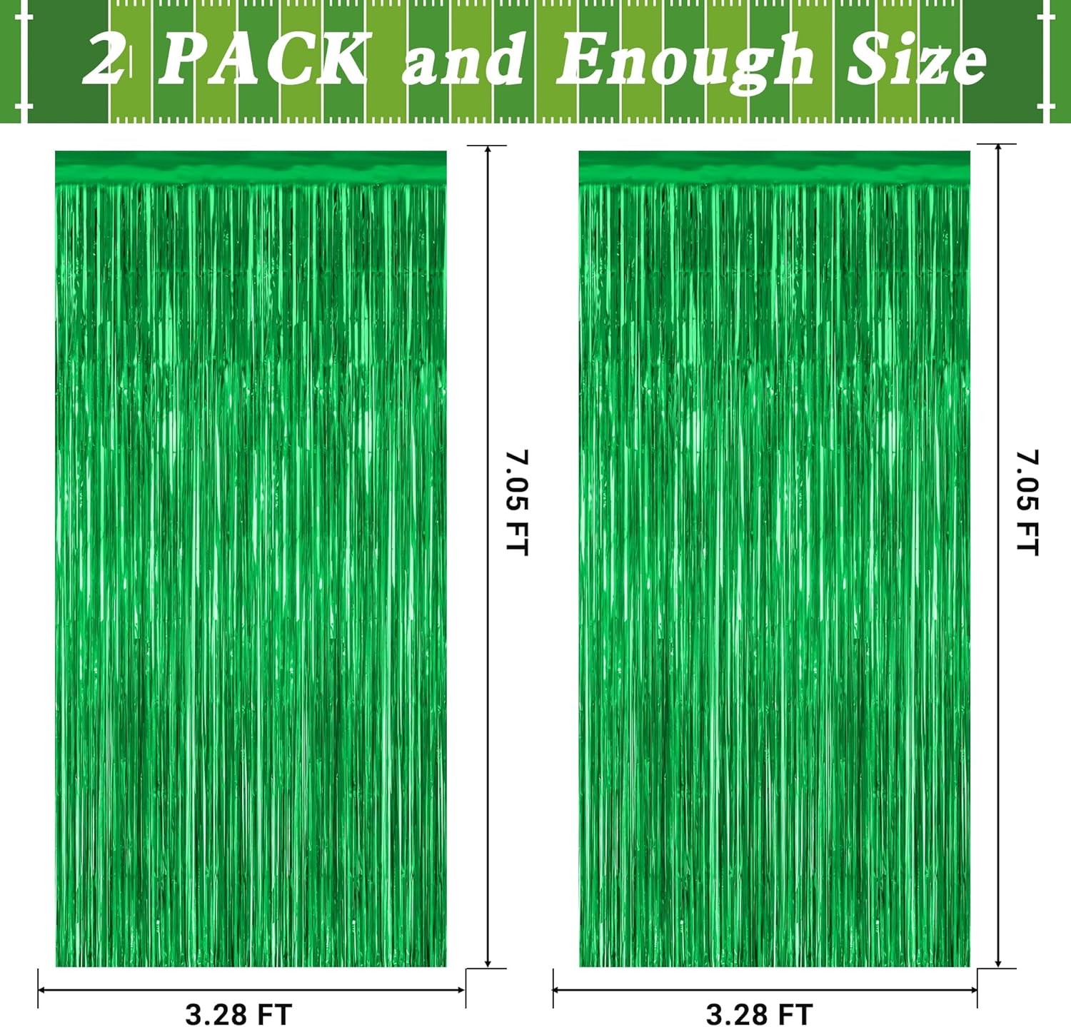 12 Pack Party Decorations, 3.28 FT x 7.05 FT Green Streamer, Metallic Birthday Backdrop Foil Fringe