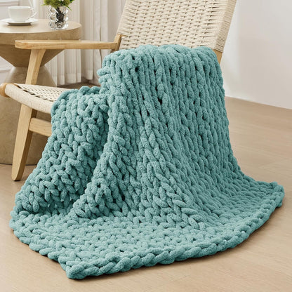 Bigacogo Chunky Knit Throw Blanket for Couch, 40x40 inches, 100% Hand Knitted with Thick Jumbo