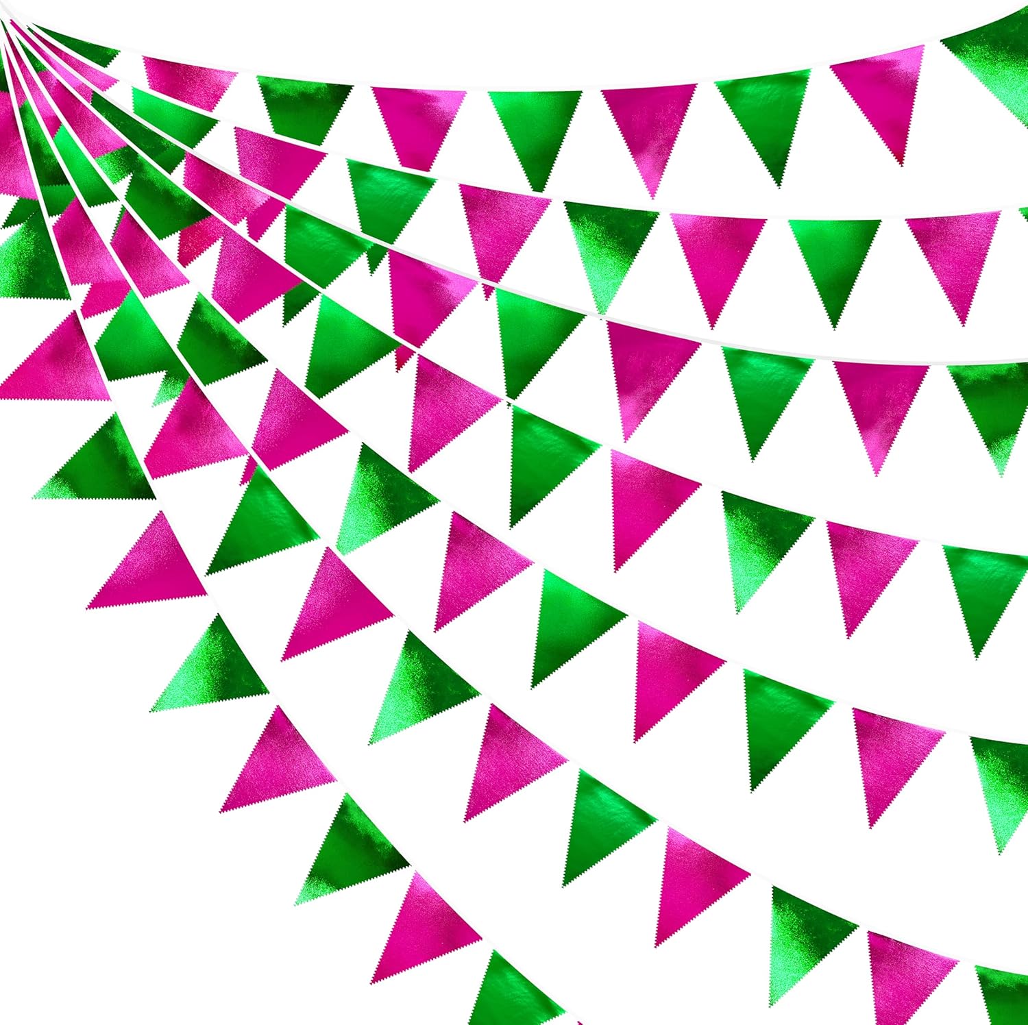 Pink and Green Party Decorations Metallic Hot Pink Light Green Fabric Triangle Pennant Banner Flag