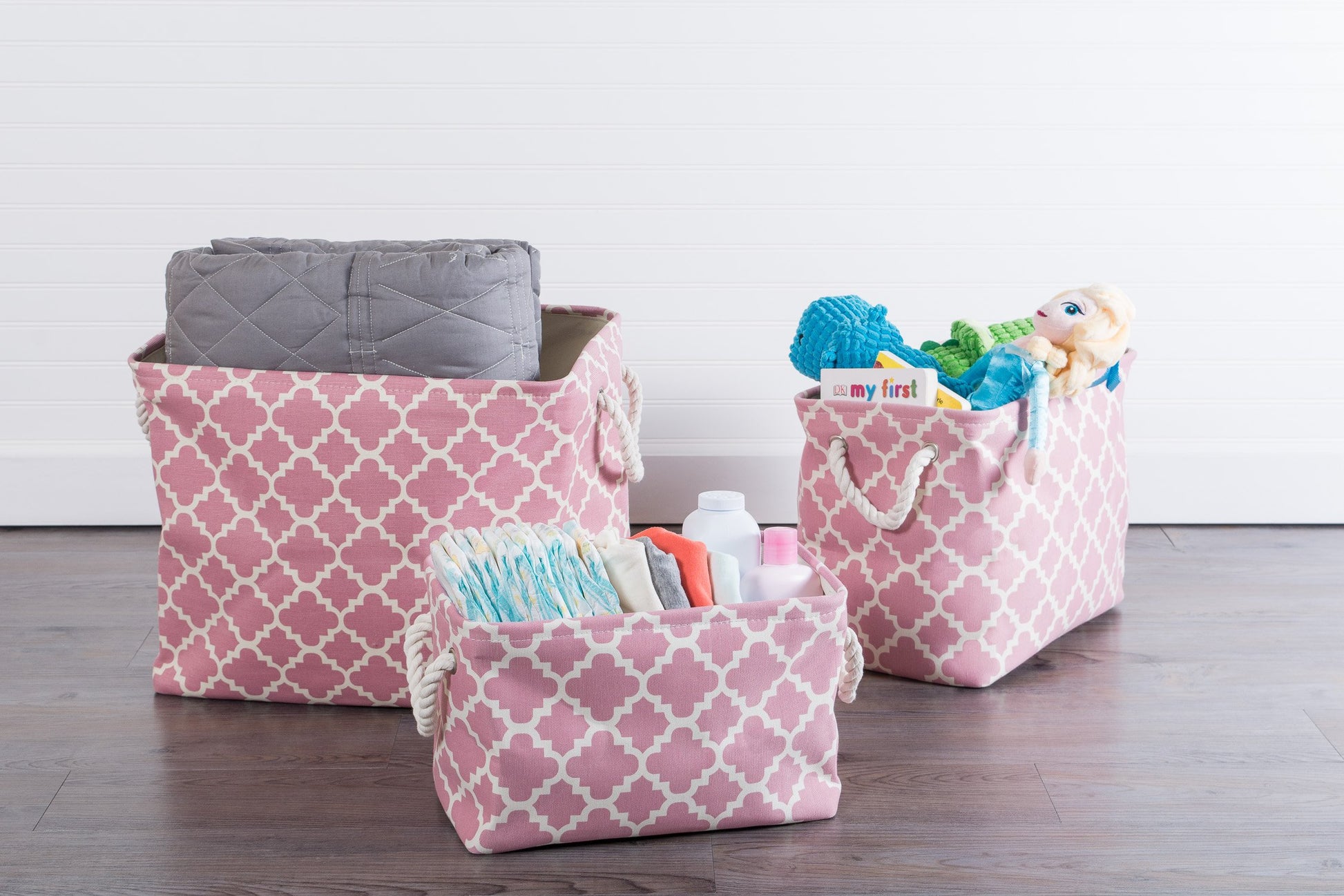 DII Polyester Container with Handles, Lattice Storage Bin, Medium, Rose