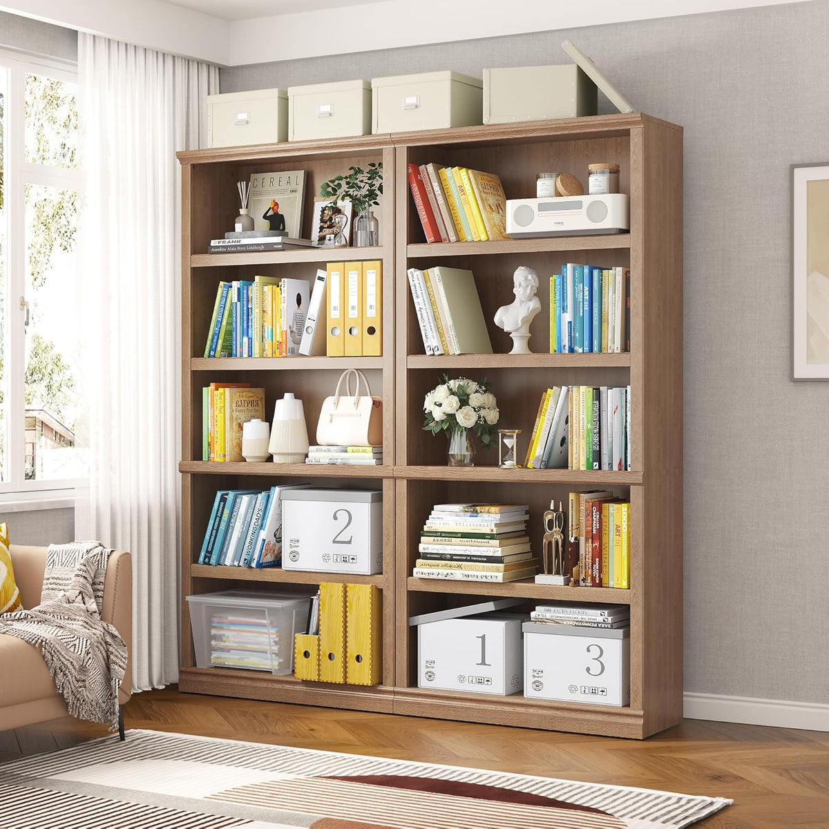 70 in Tall Bookcase, White Bookshelf Open Storage 5-Tier Shelves, 33 inch Wide Floor Standing