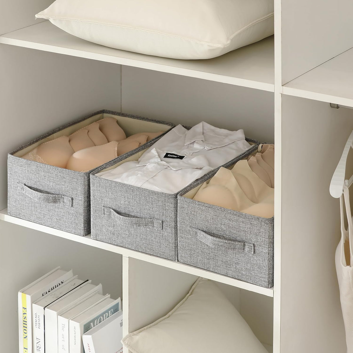 Linen Folding Storage Bins, 3 Pack Large Storage Baskets, Washable, Clothing Storage Bins with