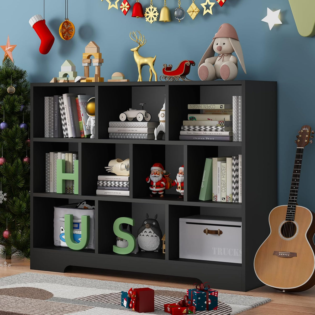 Book Shelf Set of 2, 10 Cubes Storage Organizer, 3-Tier Open Bookshelf Wooden Bookcase