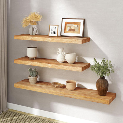 RICHFOCUS Elm Floating Shelves for Wall - 48" W x 9.3" D Rustic Solid Wood Shelves with Invisible
