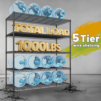 REIBII 45.5''W Storage Shelves Wire Shelving, 5 Tier Pantry Shelves for Storage Rack, Adjustable