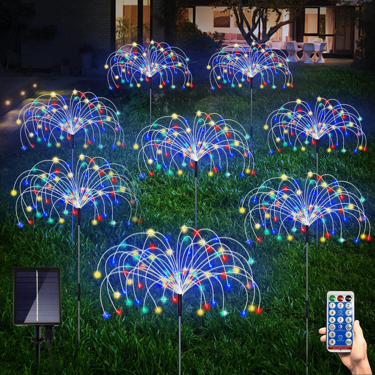Solar Garden Firework Lights Outdoor 8 Pack, 8 Modes, 120 LED Waterproof Copper Wire DIY Solar
