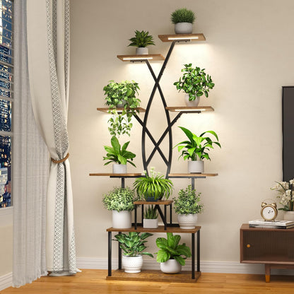 Plant Stand Indoor with Grow Lights - 9 Tiered 66" Tall Metal Plant Shelf, Curved Plant Stand with