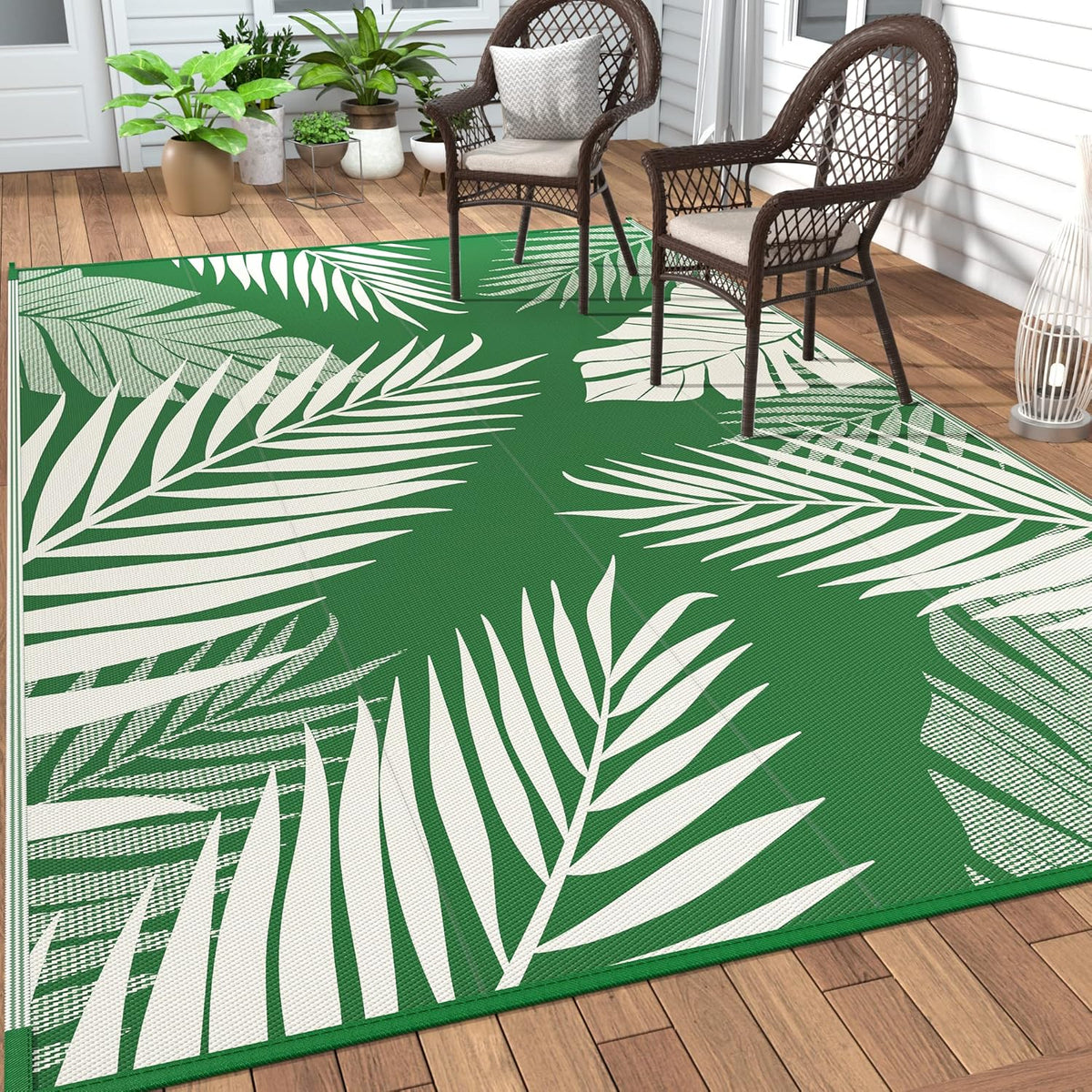 GENIMO Outdoor Rug 5' x 8' Waterproof for Patios Clearance, Reversible Plastic Straw Camping Rug