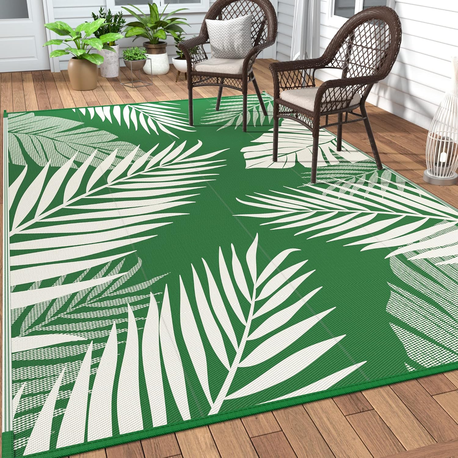 GENIMO Outdoor Rug 8' x 10' Waterproof for Patios Clearance, Reversible Outdoor Plastic Straw