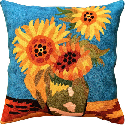 Turquoise Van Gogh Sunflower Pillow Cover Teal Floral Sofa Pillowcase Flower Chair Cushion Accent