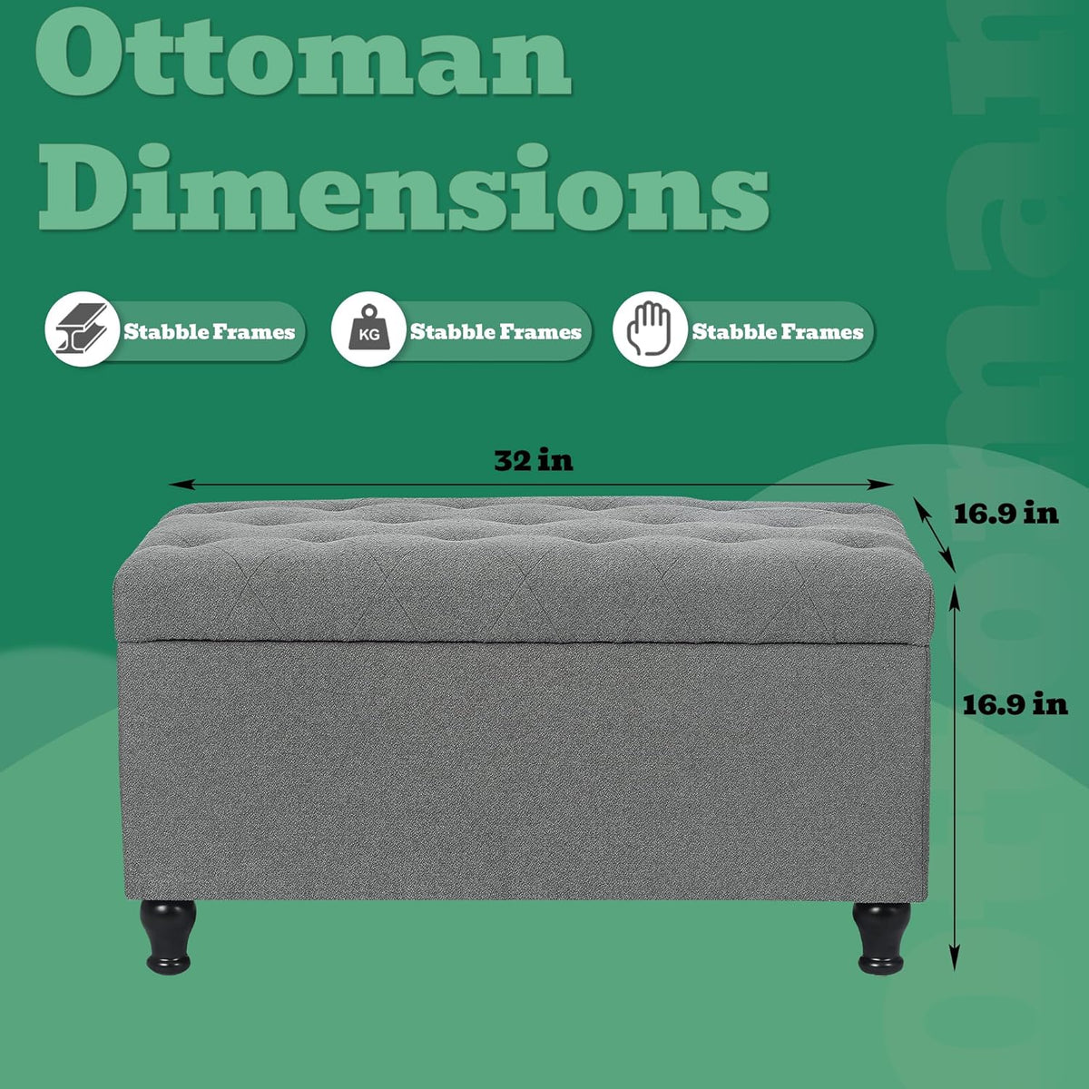 Ottoman with Storage 32'' Ottoman Storage Bench Fabric Ottomans Footstools Upholstered Foot Rest