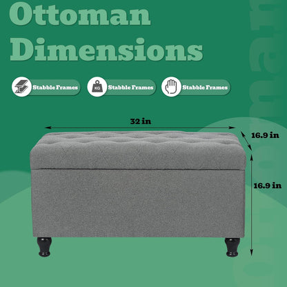Ottoman with Storage 32'' Ottoman Storage Bench Fabric Ottomans Footstools Upholstered Foot Rest