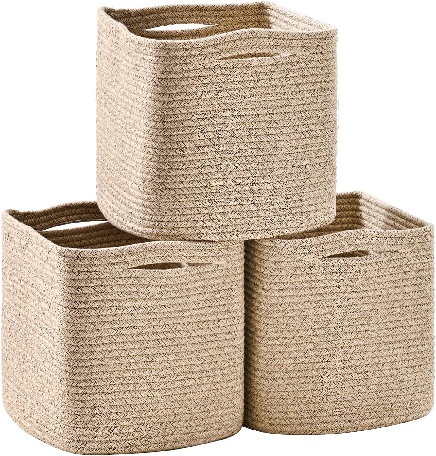 11 Inch Cube Storage Bins, Storage Cube Organizer Bins, Woven Cotton Rope Baskets for Storage