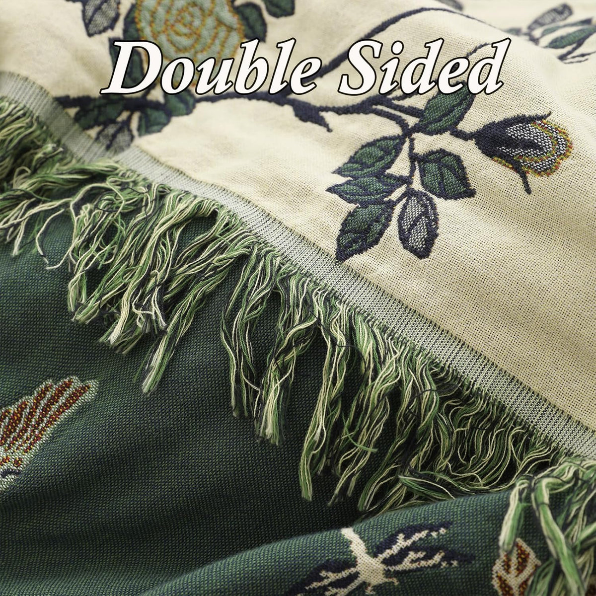 Snycler Boho Throw Blanket for Bed - 100% Cotton Ultra Soft Rustic Quilt Green Hummingbird Printed