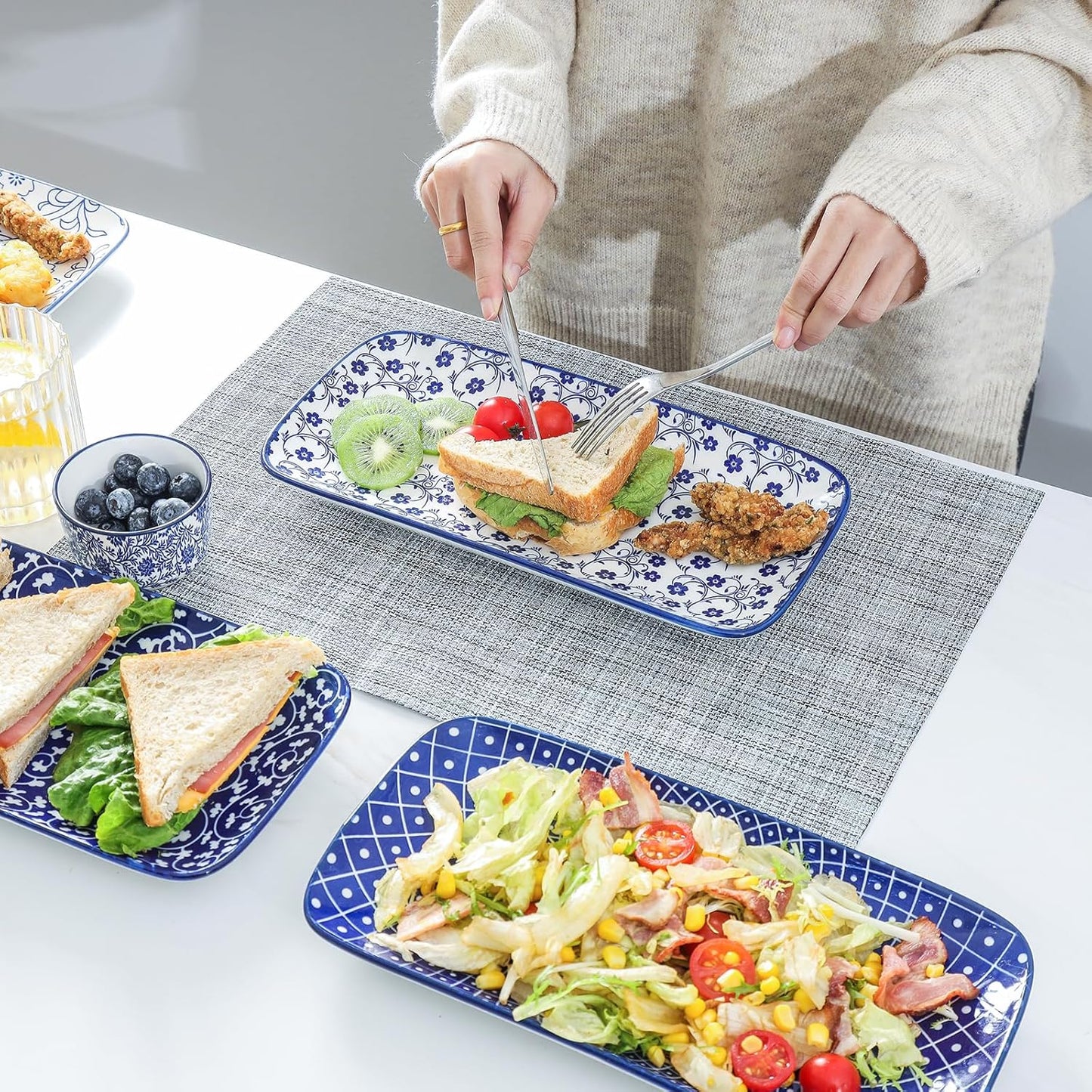 Selamica Ceramic Serving Platters, 14 Inch Serving Trays for Party Entertaining, Large Rectangular