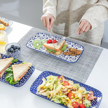 Selamica Ceramic Serving Platters, 14 Inch Serving Trays for Party Entertaining, Large Rectangular