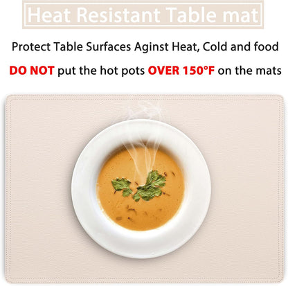 Set of 4 Faux Leather Placemats, PU Table Mats, Waterproof, Stain Resistant, Heat Resistant