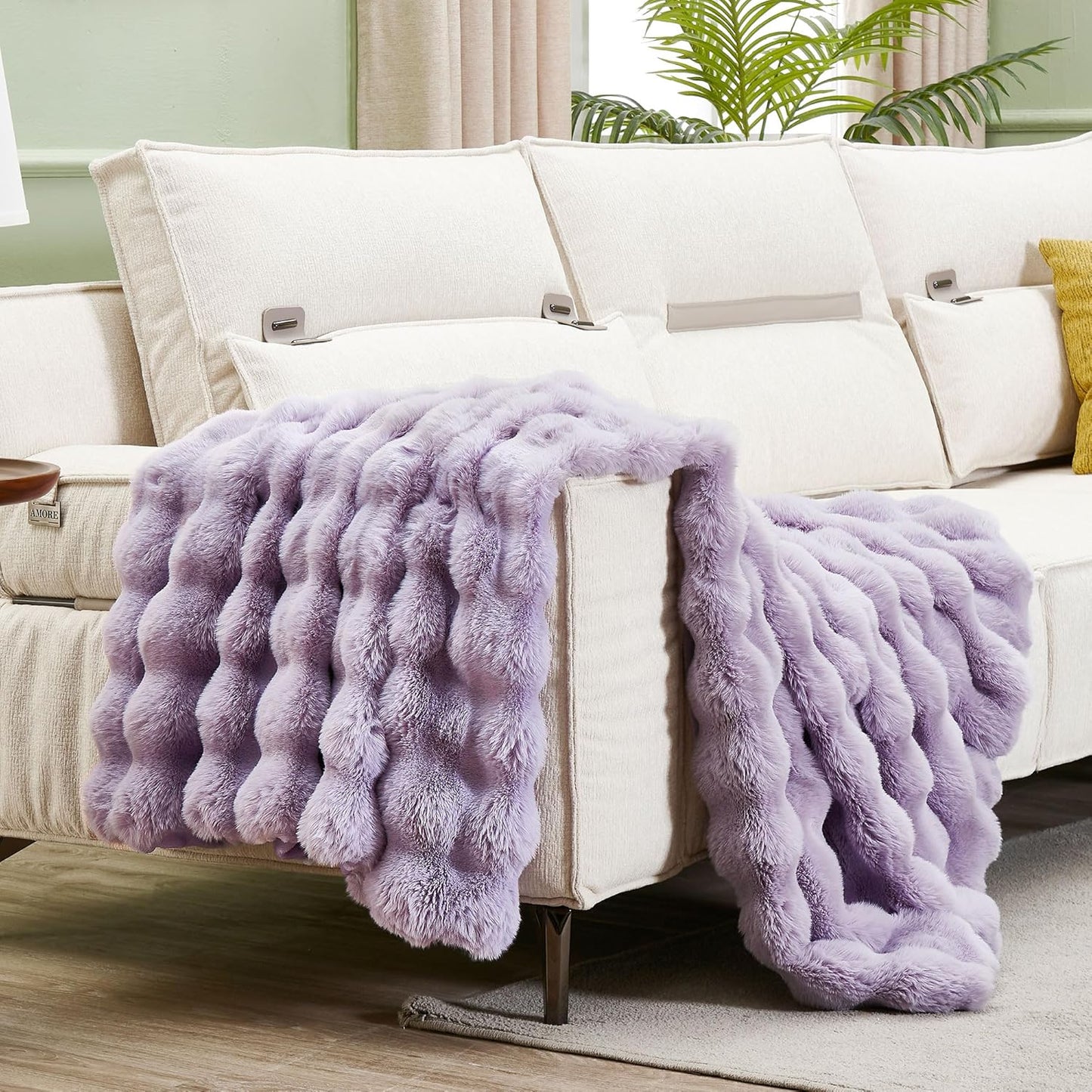DREAMNINE Decorative Soft Fuzzy Faux Fur Throw Blanket for Couch Sofa 50" x 60", Reversible Plush