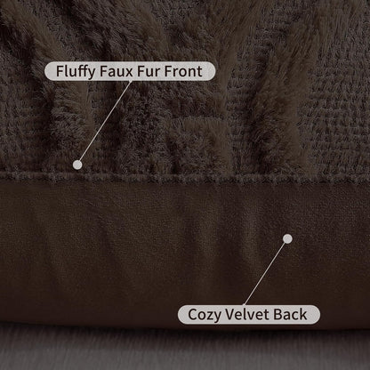 decorUhome Throw Pillow Covers 24x24 Inch Set of 2, Soft Plush Decorative Faux Fur Dark Brown Solid