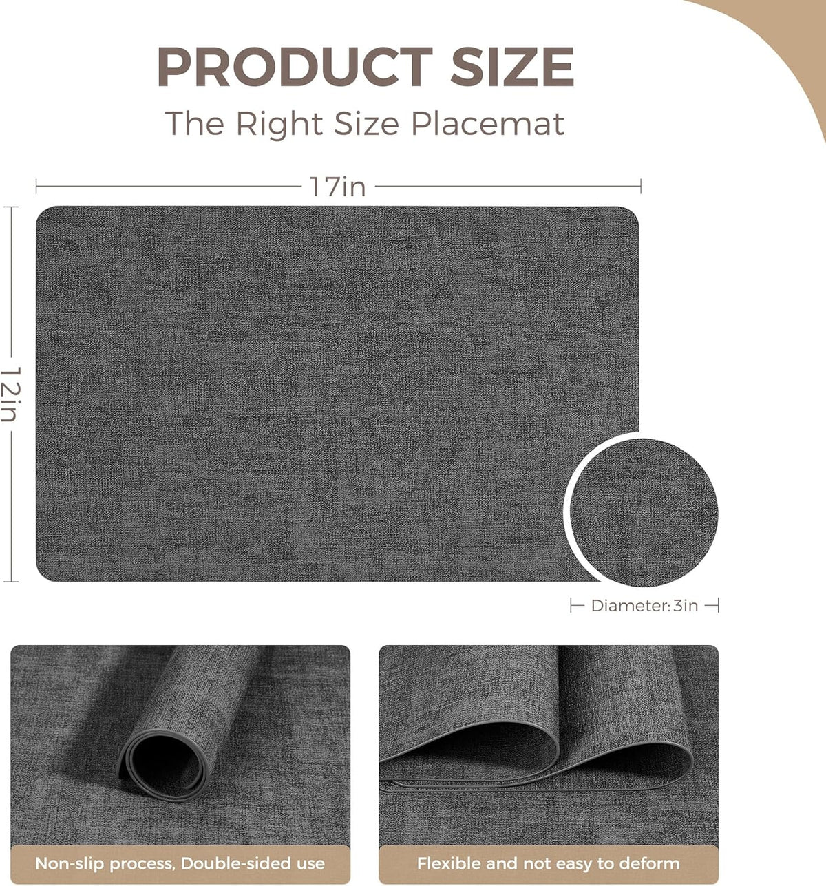 Vinyl Placemats Set of 4, Faux Leather Waterproof and Heat Resistant Place Mats, Washable Anti-Slip