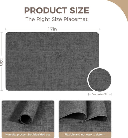 Vinyl Placemats Set of 4, Faux Leather Waterproof and Heat Resistant Place Mats, Washable Anti-Slip