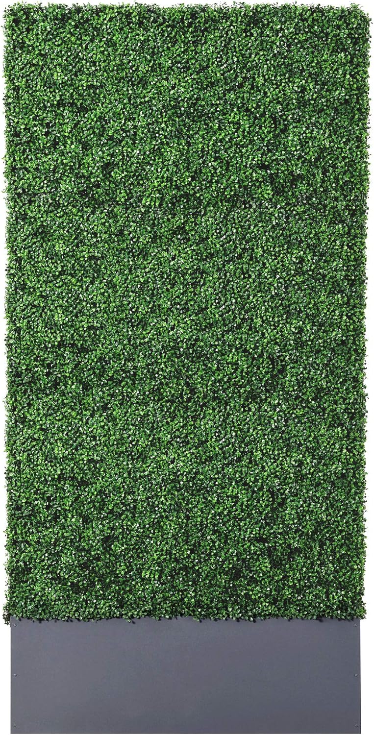 AGPL Upgraded Artificial Boxwood Hedge Wall with Dark Gray Stainless Steel Planter (96" Height 48"