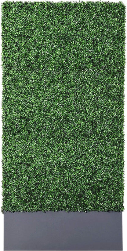 AGPL Upgraded Artificial Boxwood Hedge Wall with Dark Gray Stainless Steel Planter (96" Height 48"