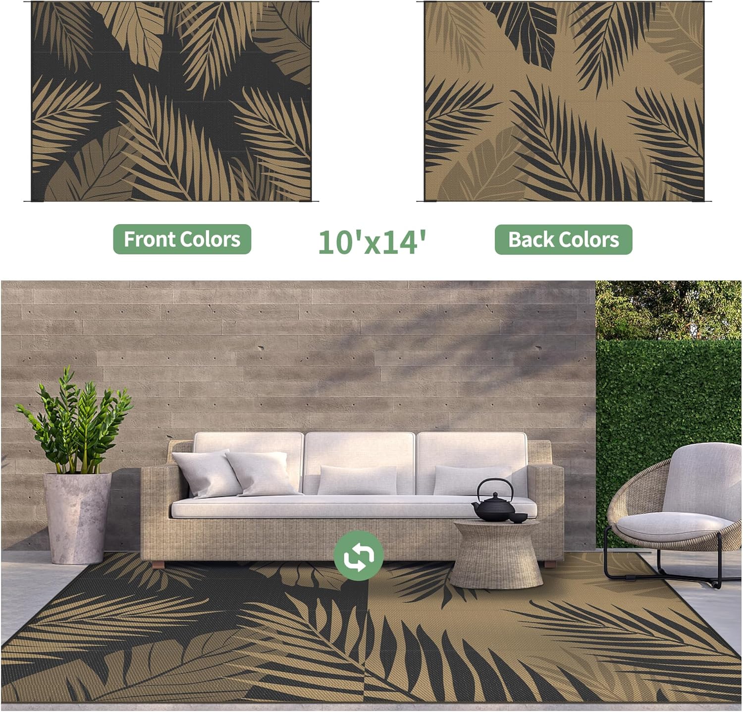 GENIMO Outdoor Rug 10' x 14' Waterproof for Patios Clearance, Reversible Outdoor Plastic Straw