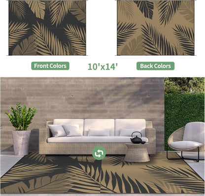 GENIMO Outdoor Rug 10' x 14' Waterproof for Patios Clearance, Reversible Outdoor Plastic Straw