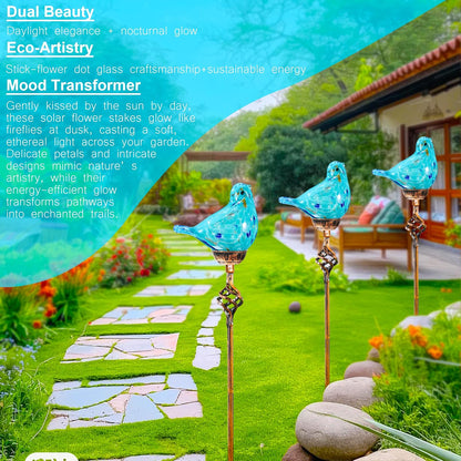 Decorative Solar Lights, Outdoor Solar Bird Stake Lights, Hand Blown Glass Decorative Garden