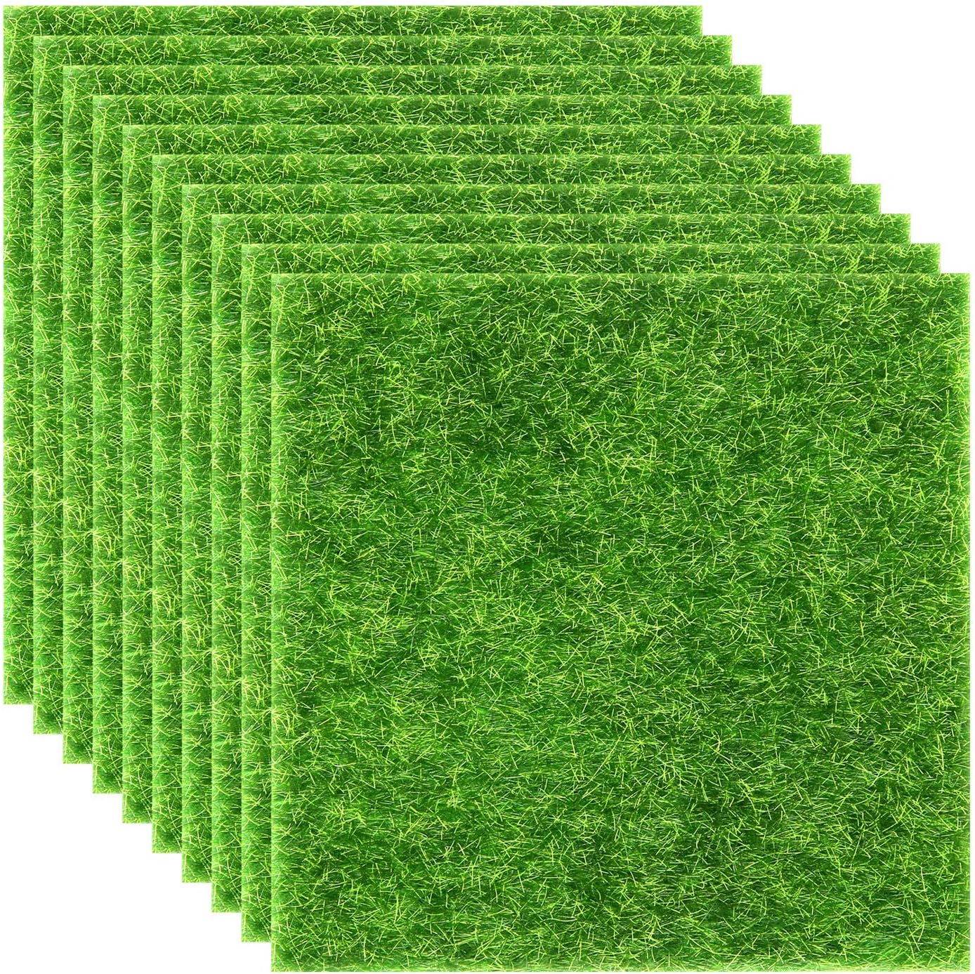 Elcoho 10 Pieces Fake Grass for Crafts Fairy Garden 6 x 6 Inches Artificial Garden Grass for