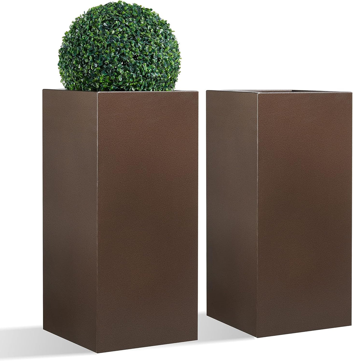 Large Planter for Outdoor Plant 14Lx14Wx30H Inches Metallic Heavy Tall Planter Box for Outdoor &