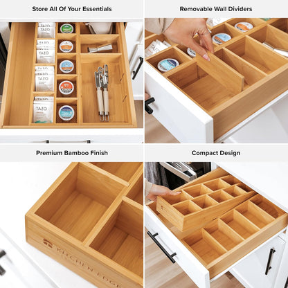 Premium Utensils and Tea Bag Drawer Organizers – 14-Compartment Design with Removable Dividers