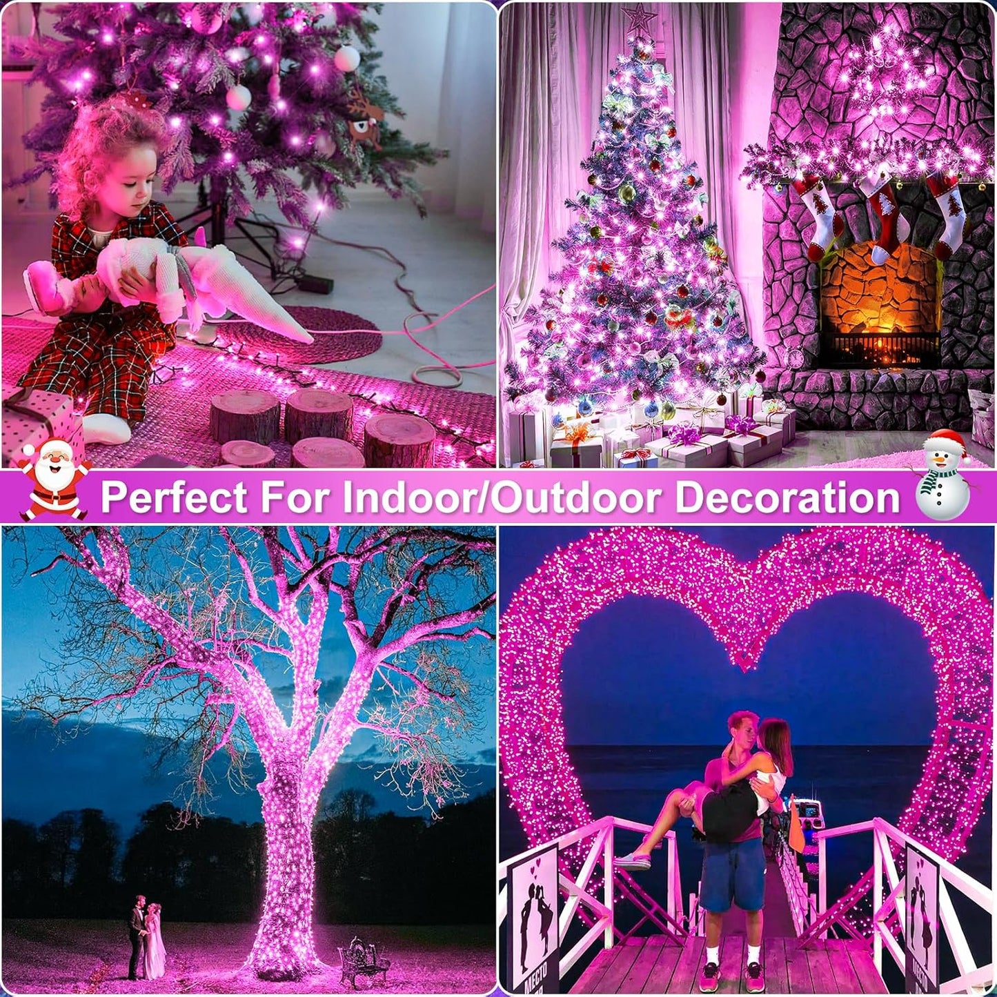 2 Pack Christmas Lights Outdoor, Total 200FT 600LED String Lights for Outside with 8 Modes