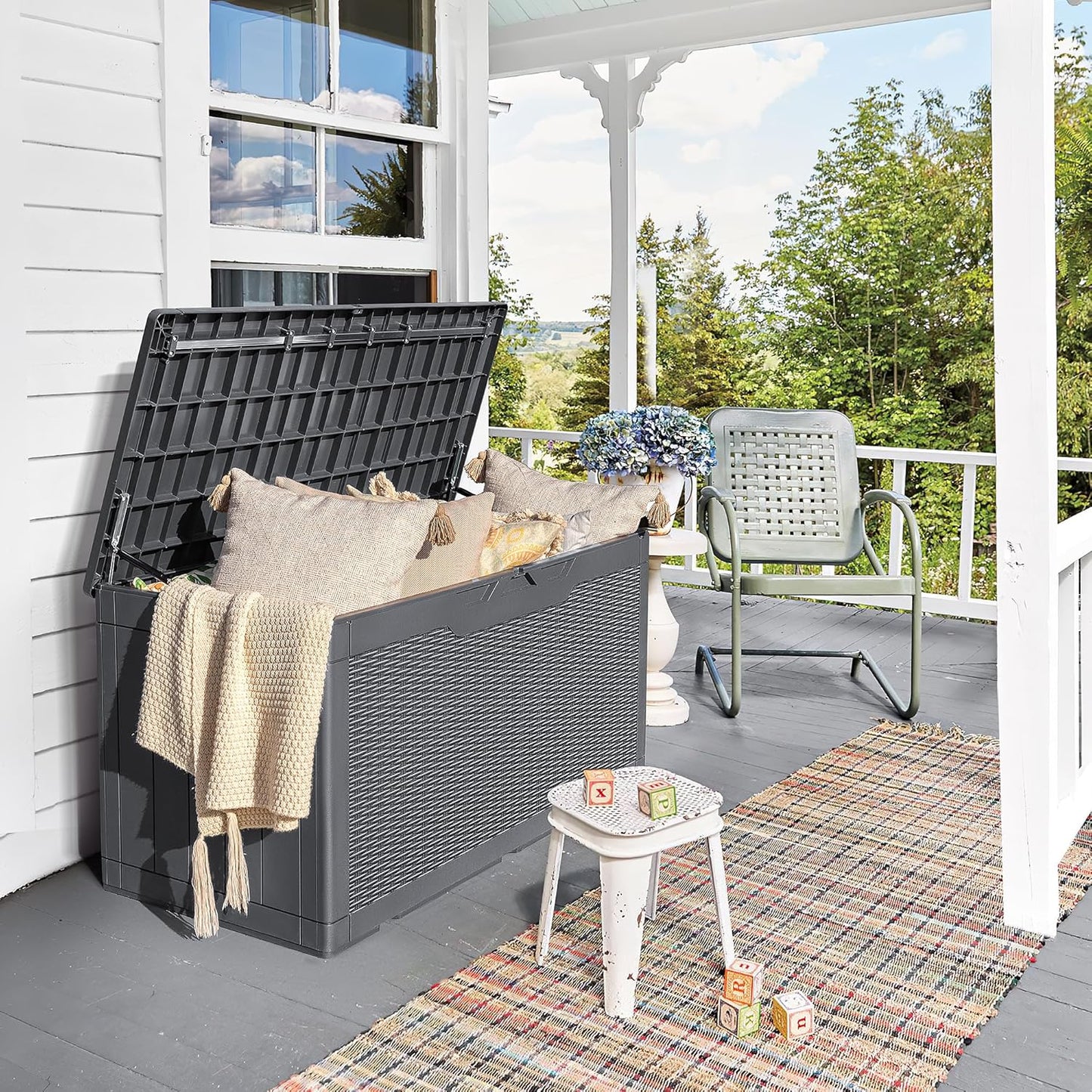 Devoko 97 Gallon Deck Box, Waterproof Resin Outdoor Storage Box for Outside and Patio, Large