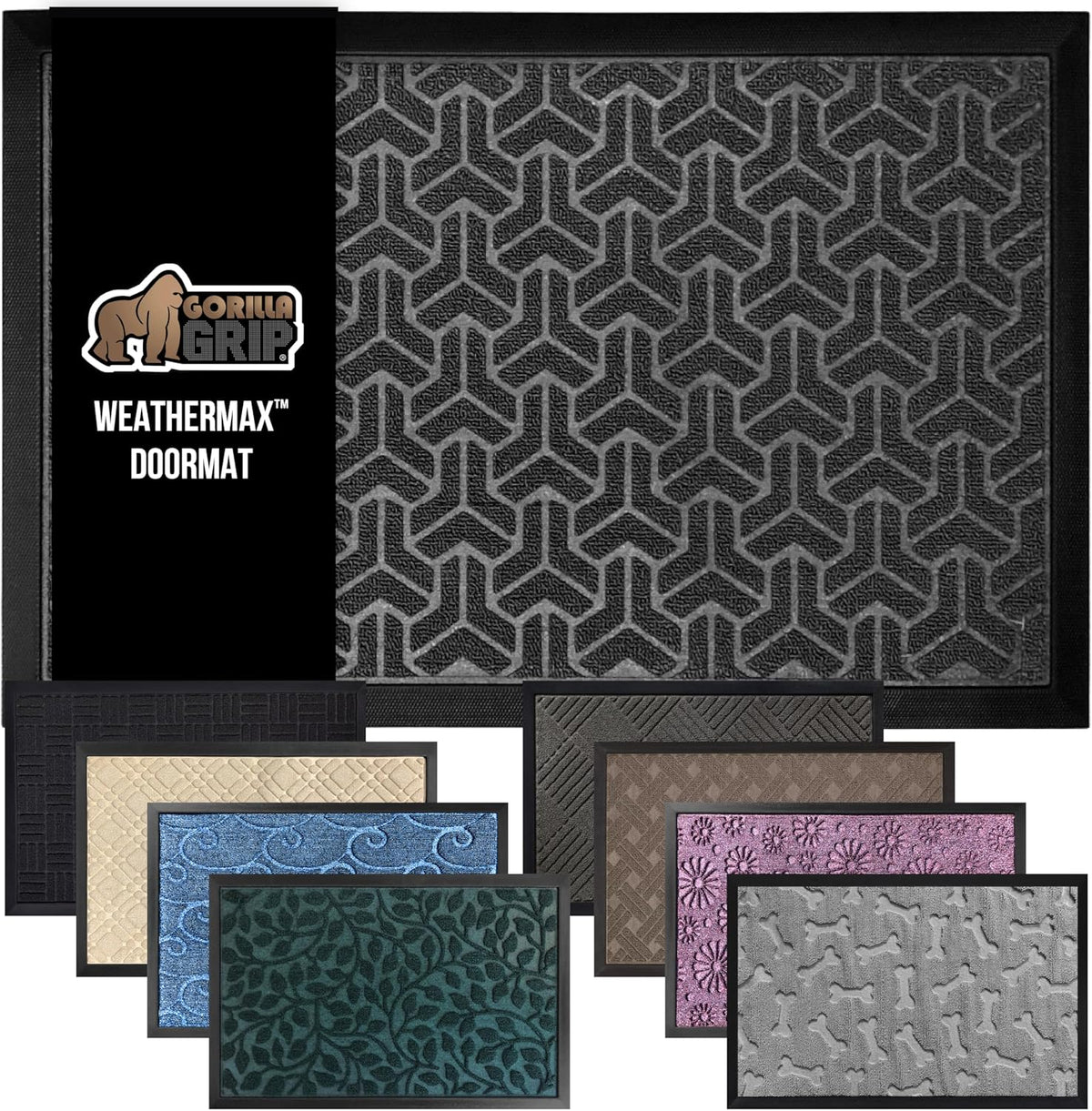 GORILLA GRIP 100% Waterproof All-Season WeatherMax Doormat 35x23, US Designed Natural Rubber, Stain