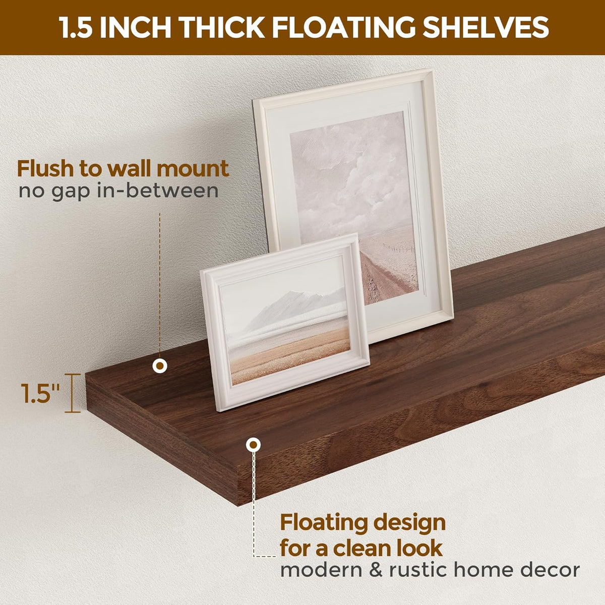 Fun Memories 16 Floating Shelves for Wall, 9 Inch Deep Floating Shelf for Bathroom, Rustic 16 x 9