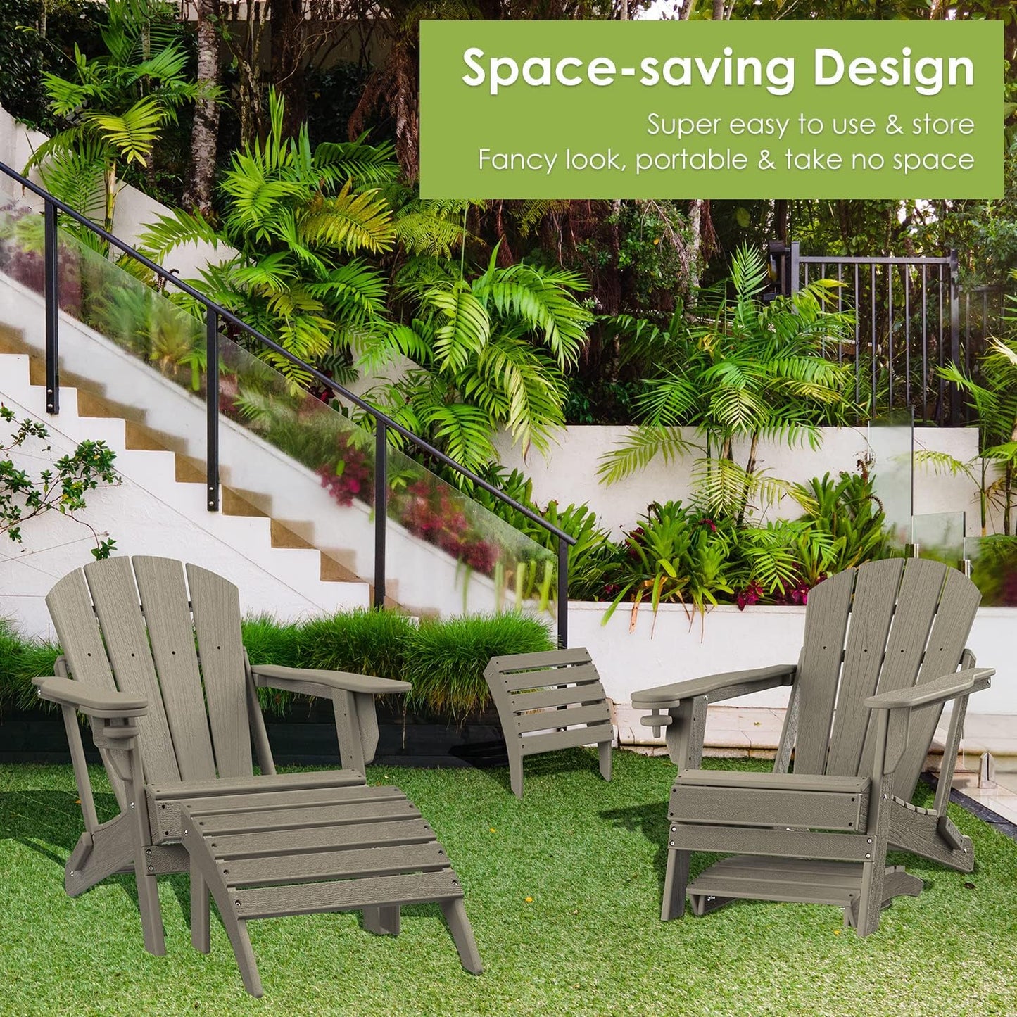GREENVINES Adirondack-Ottoman | Wood Grain | Set of 2 | HDPE Plastic | Outdoor Footrest | All